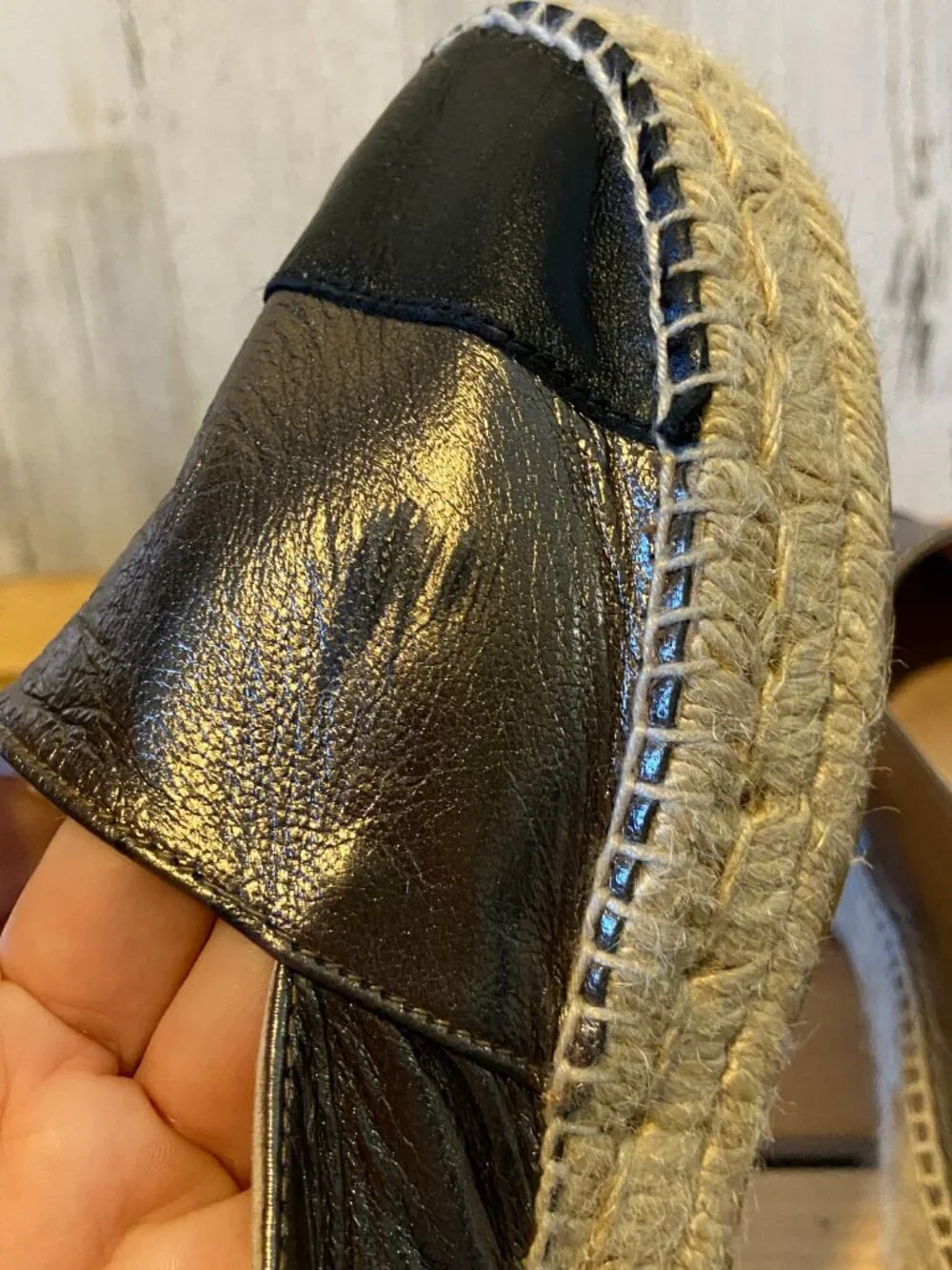 Pure Navy Women's Size 9 Slip On Metallic Leather Espadrille Flats